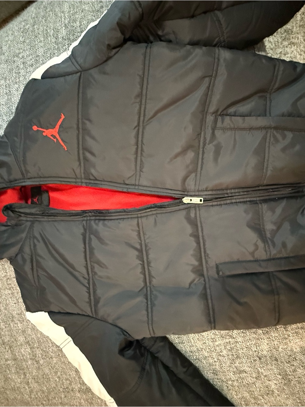 Jordan Black Puffer Jacket with Red Logo and Lining